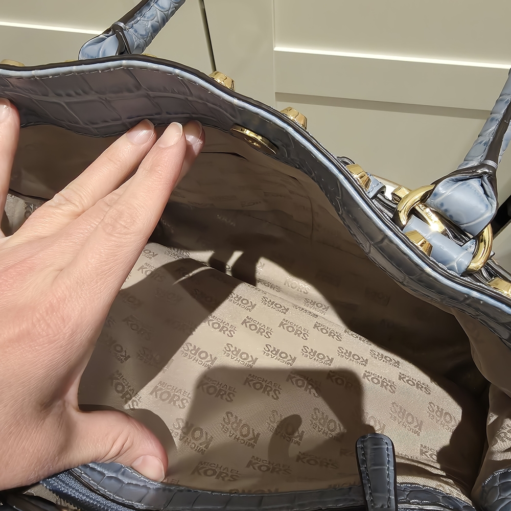 Michael Kors Denim and Gold Studded Satchel - Picture 12 of 16